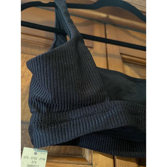 NWT Aerie Women's Ribbed Shimmer Banded Wide Strap Scoop Bikini Top True Black S - Picture 6 of 11